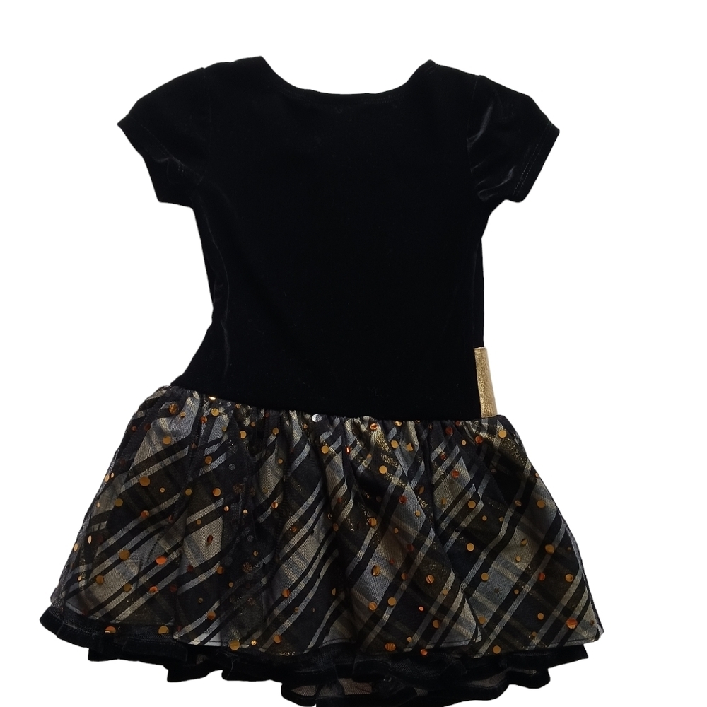 Size 4 Bonnie Jean  Girls Black Velvet Dress Gold Holidays Christmas - Picture 2 of 6